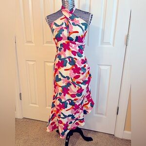 NWT Sugarlips Monet Floral Asymmetrical Ruched Midi Halter Dress | Size Small